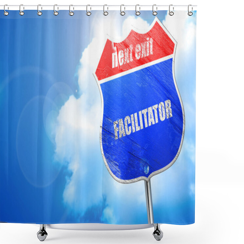 Personality  Facilitatpr, 3D Rendering, Blue Street Sign Shower Curtains