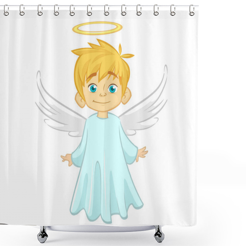 Personality  Vector Cartoon Illustration Of Christmas Angel With Nimbus And Wings Shower Curtains