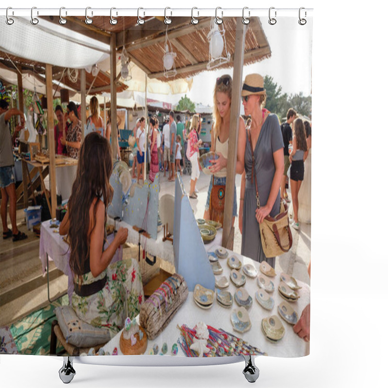 Personality  Mercadillo Hippie, Feria Artesal De La Mola, El Pilar De La Mola, Formentera, Balearic Islands, Spain Shower Curtains