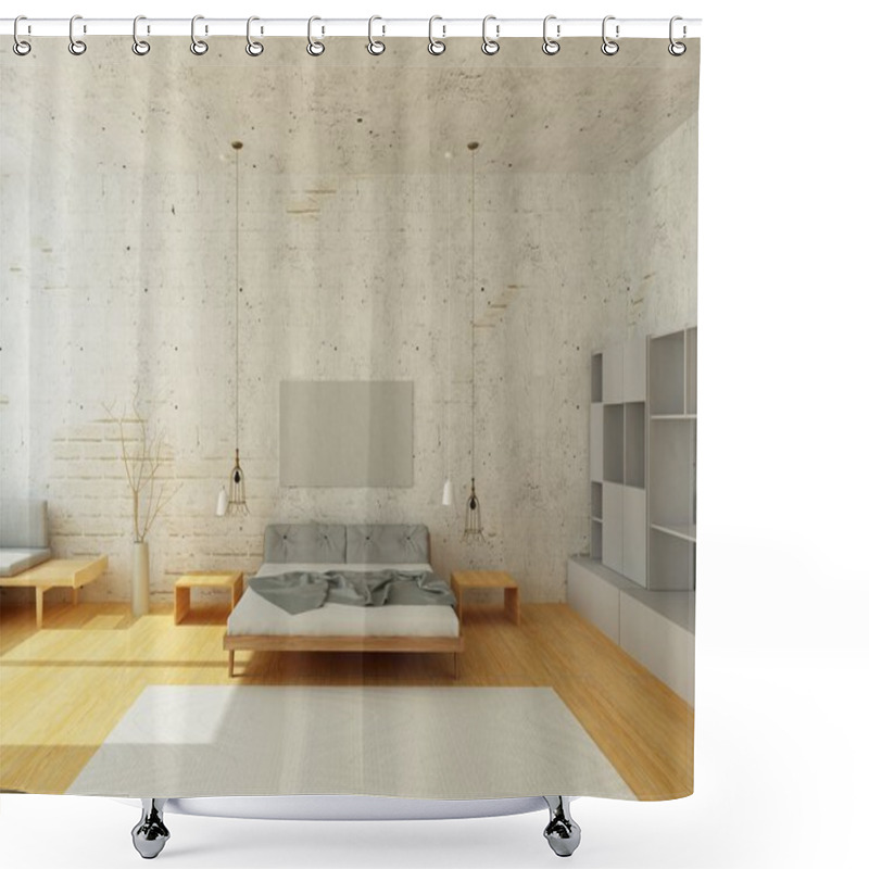 Personality  Cozy Interior Of Bedroom In Scandinavian Style Shower Curtains