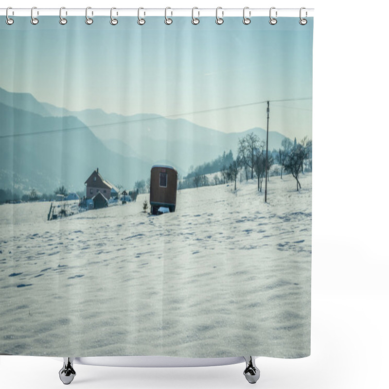 Personality  Winter Landscape With Village Houses Shower Curtains