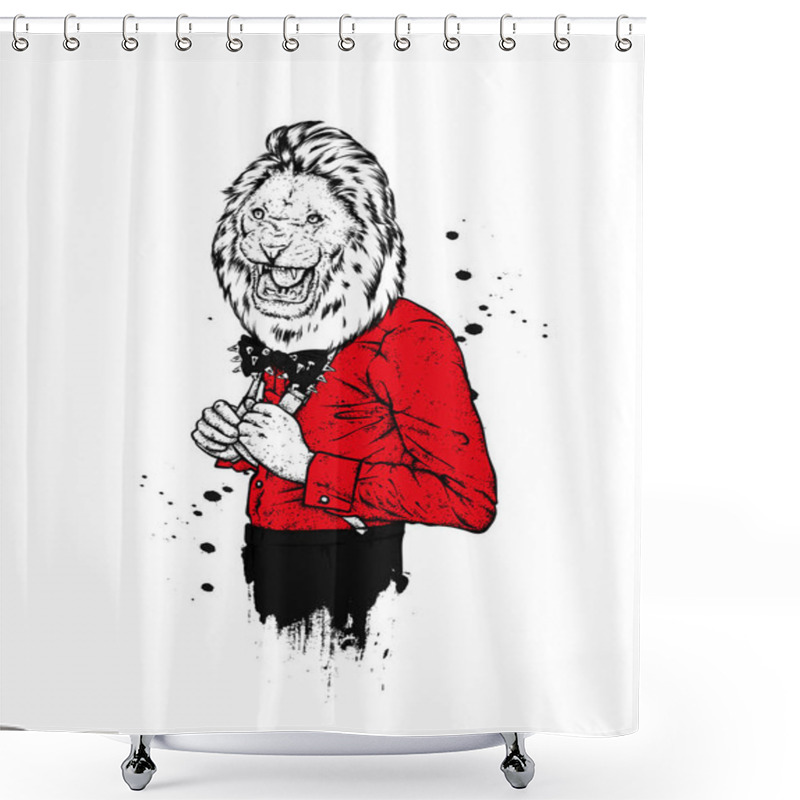 Personality  A Beautiful Lion Hipster With A Male Body. Vector Illustration. An Animal With A Human Body. Shower Curtains