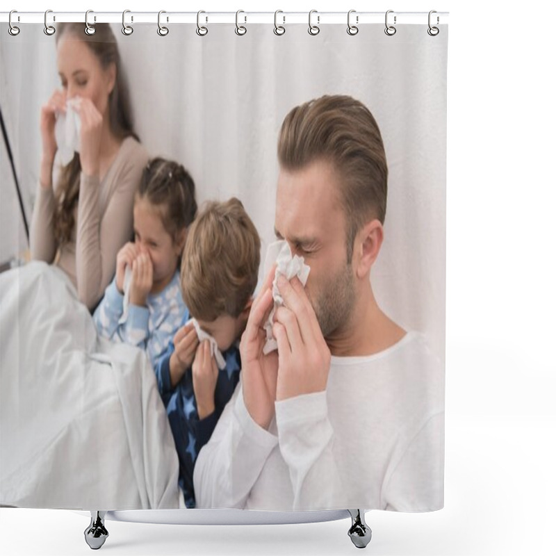 Personality  Family Blowing Noses In Napkins  Shower Curtains