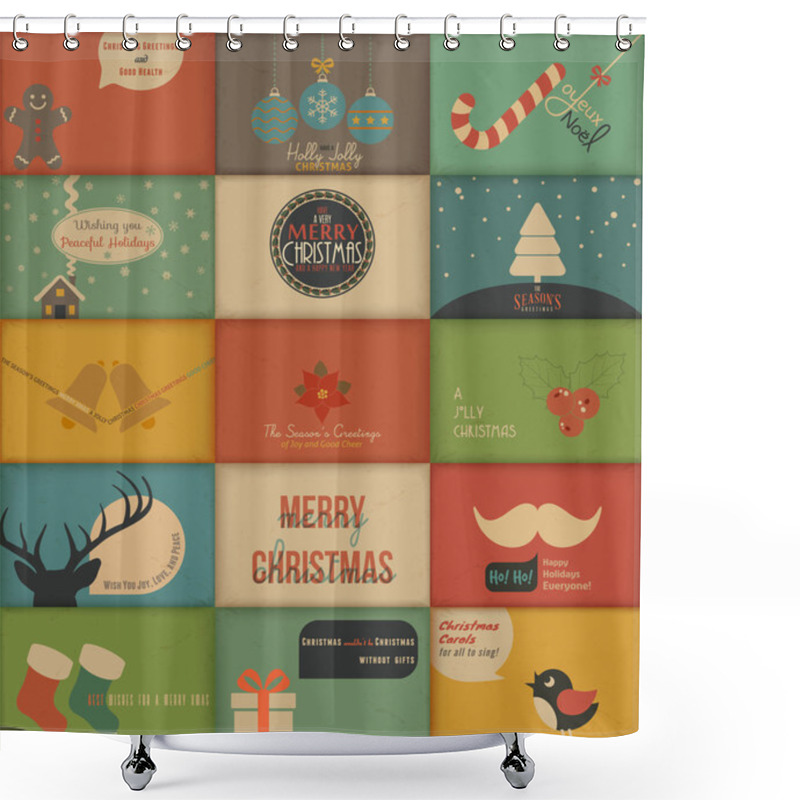 Personality  Collection Of Retro Holidays Cards Shower Curtains