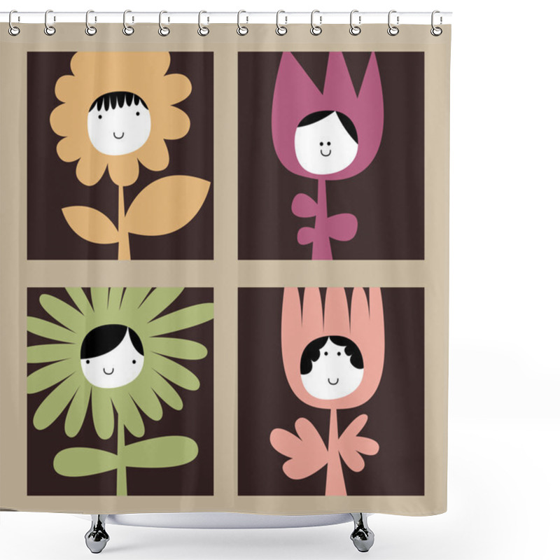 Personality  Flowers With Funny Faces Shower Curtains