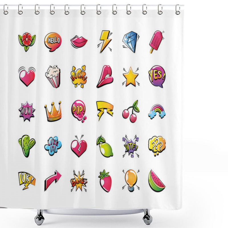 Personality  Set Of Pop Art Style Icons In White Background Shower Curtains