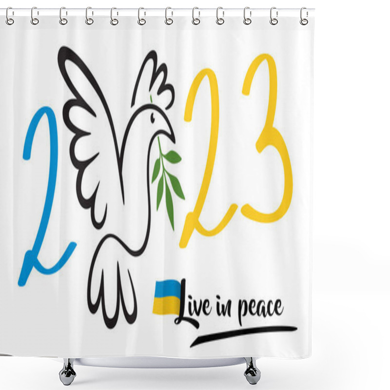 Personality  Illustration Of A Dove Holding An Olive Branch In Its Beak, To Wish That The Year 2023 Will See The Return Of Peace In Ukraine. Shower Curtains