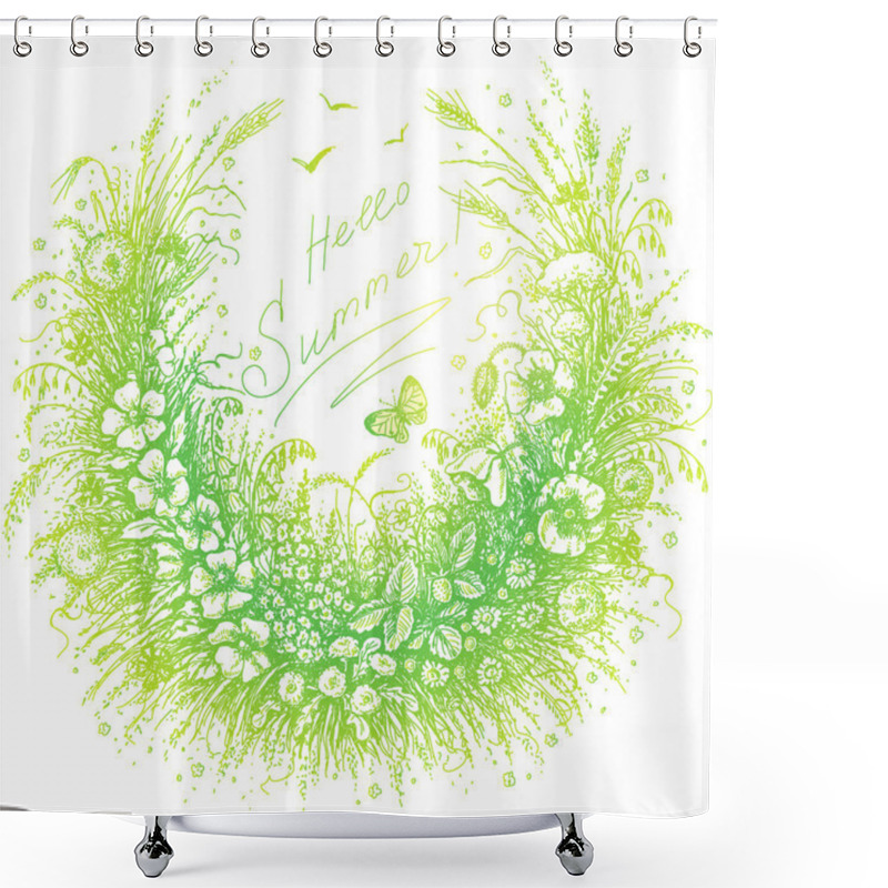 Personality  Hello Summer Floral Frame Shower Curtains