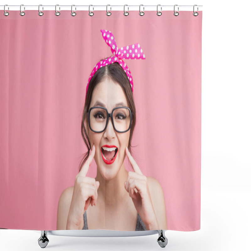 Personality  Asian Girl In Glasses Shower Curtains