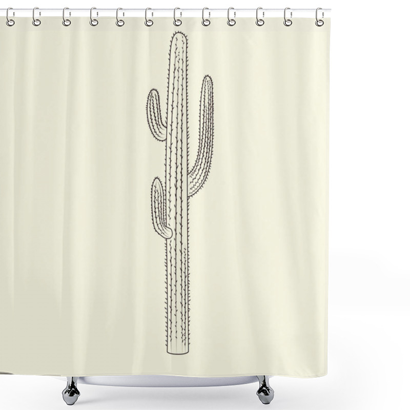 Personality  Wild Saguaro Cacti Sketch. Hand Drawn Cactus Isolated On Light Background. Engraving Vintage Style. Vector Illustration. Shower Curtains