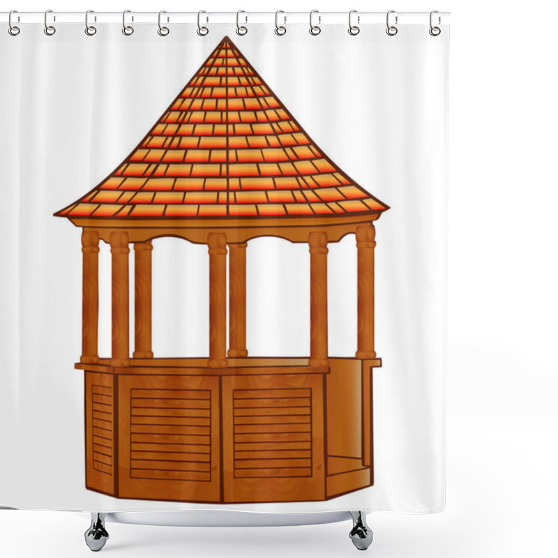 Personality  Of A Wooden Gazebo On White Shower Curtains